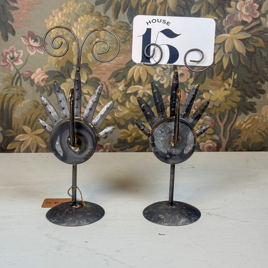 Vintage Metal Turkey Place Card Holders Pair