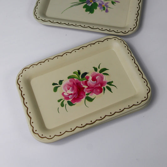 Hand-Painted Floral Metal Tray