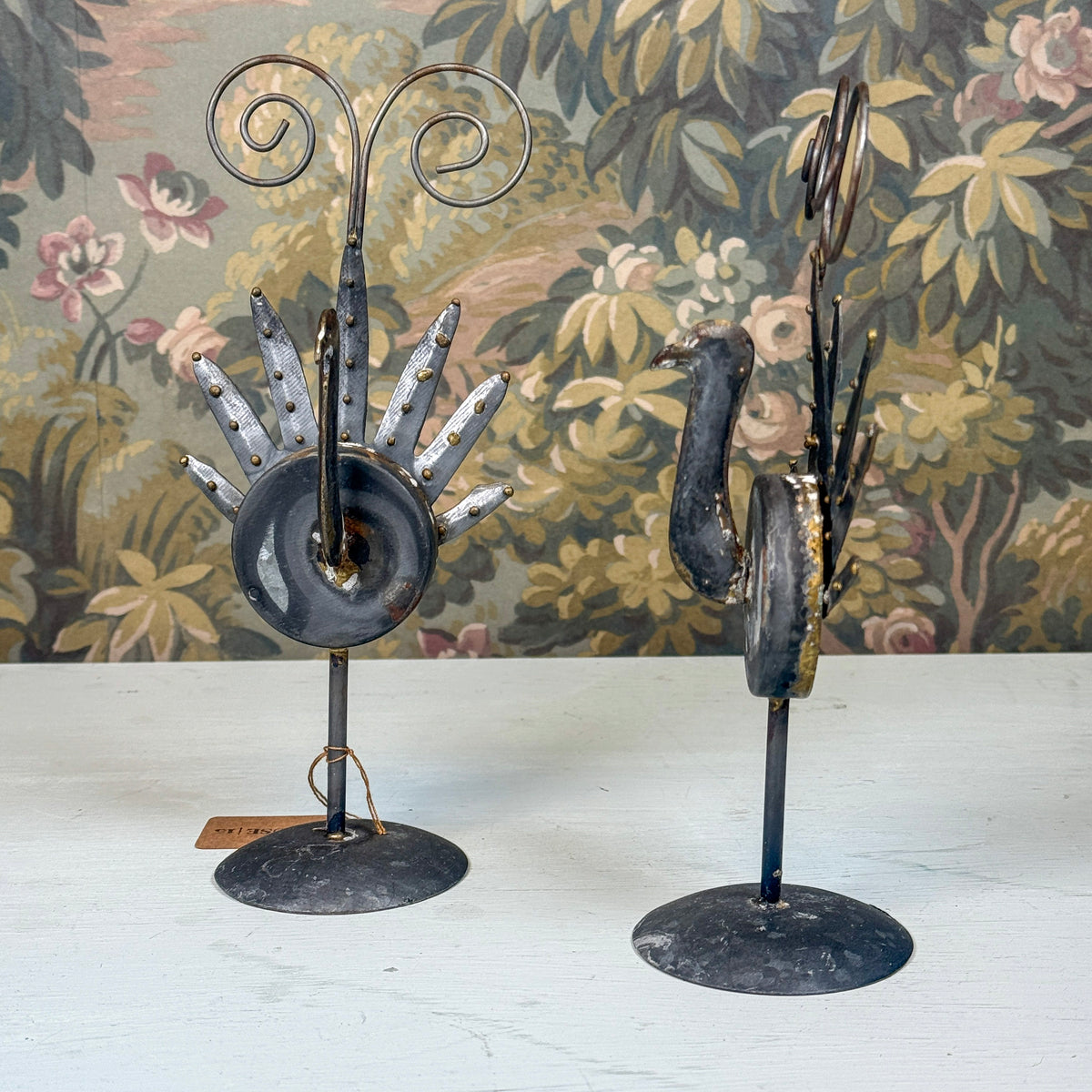Vintage Metal Turkey Place Card Holders Pair
