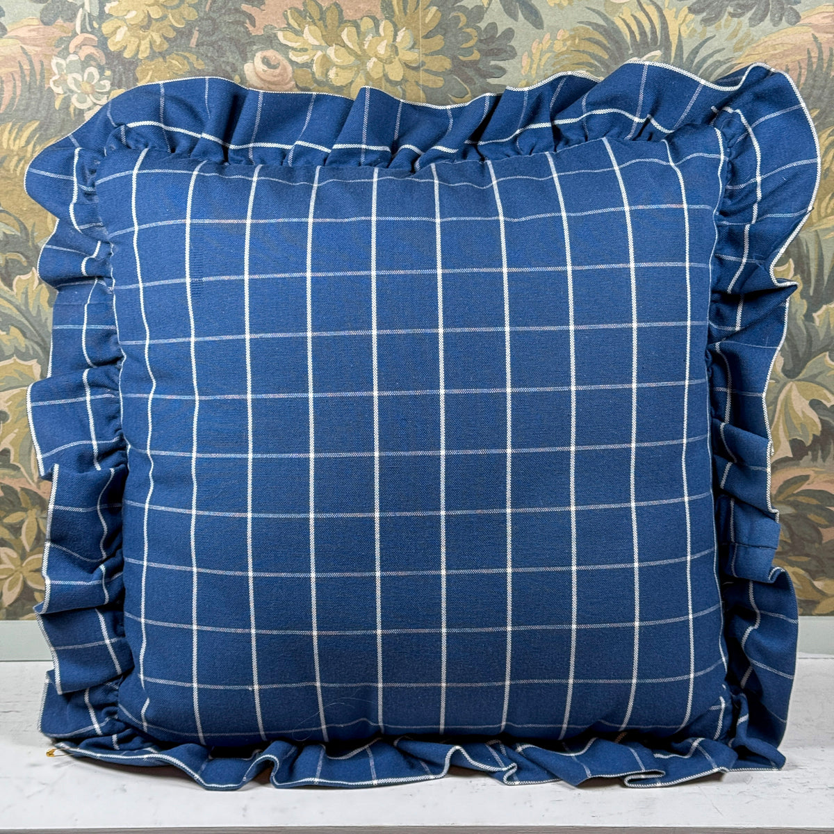 Blue & White Ruffle Pillow