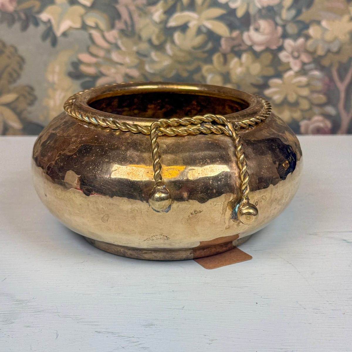 Italian Hammered Brass & Rope Jardiniere