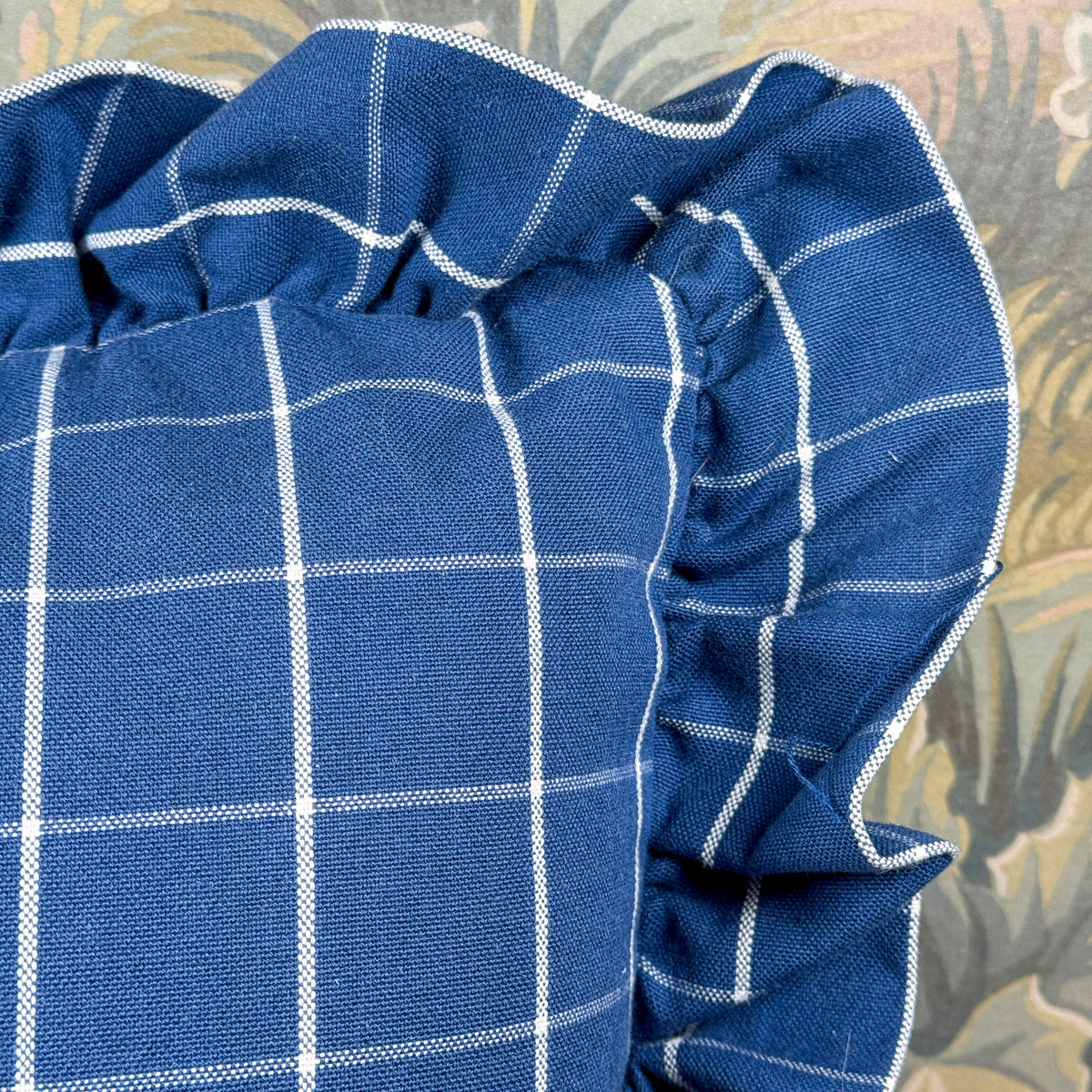 Blue & White Ruffle Pillow