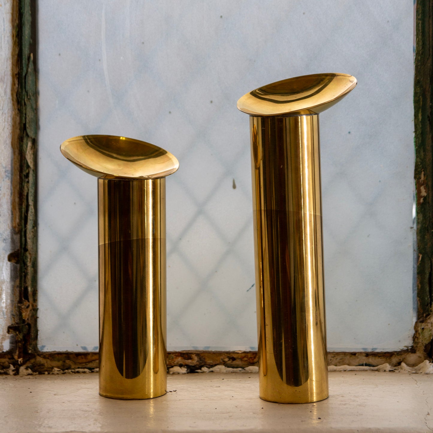 1970s Handmade Brass Candle Holders