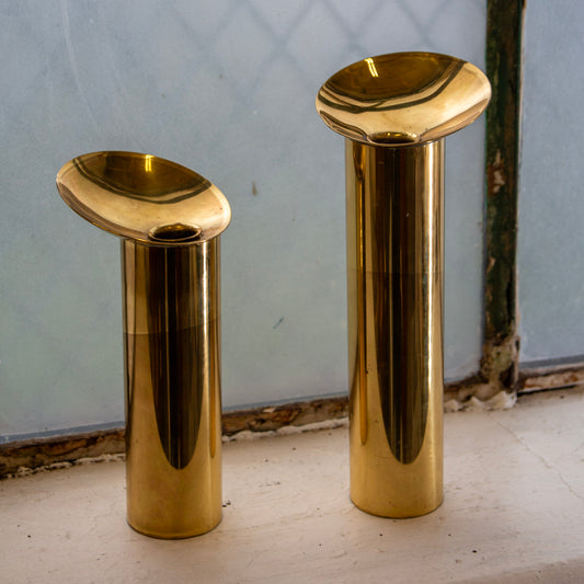 1970s Handmade Brass Candle Holders