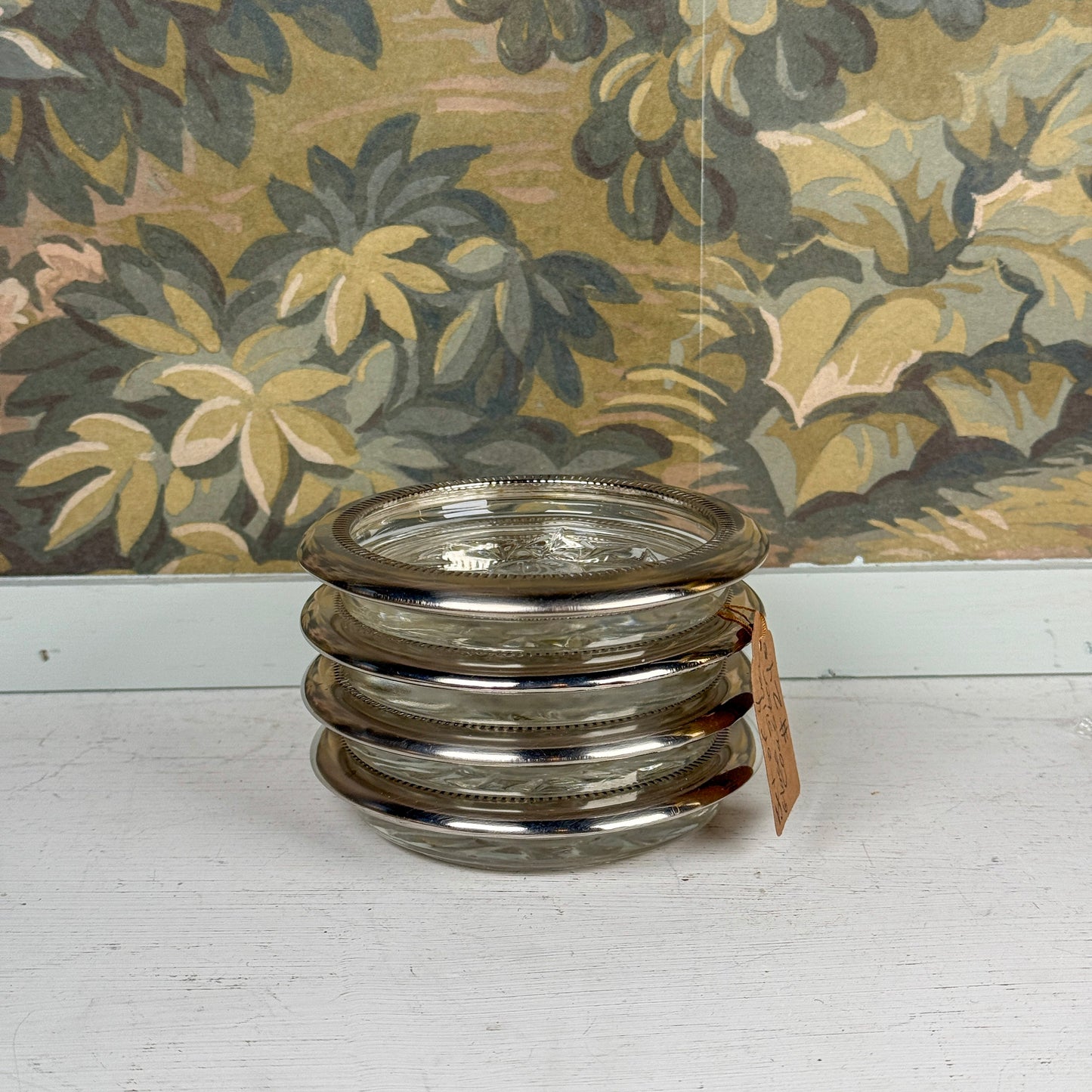 Set of Four Glass & Silver Coasters