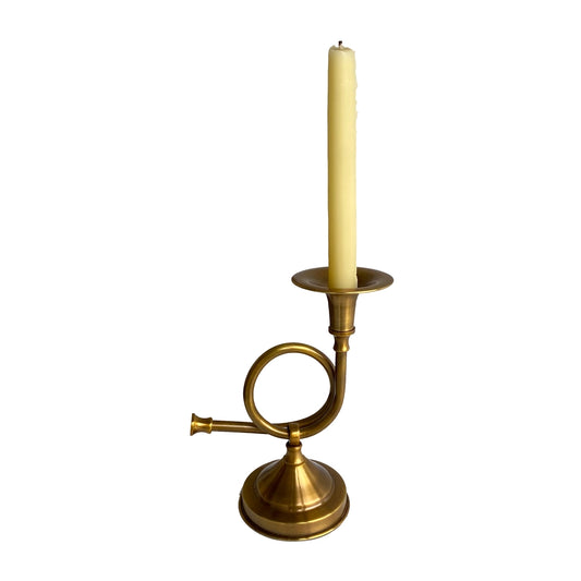 Brass French Horn Candle Stick Holder