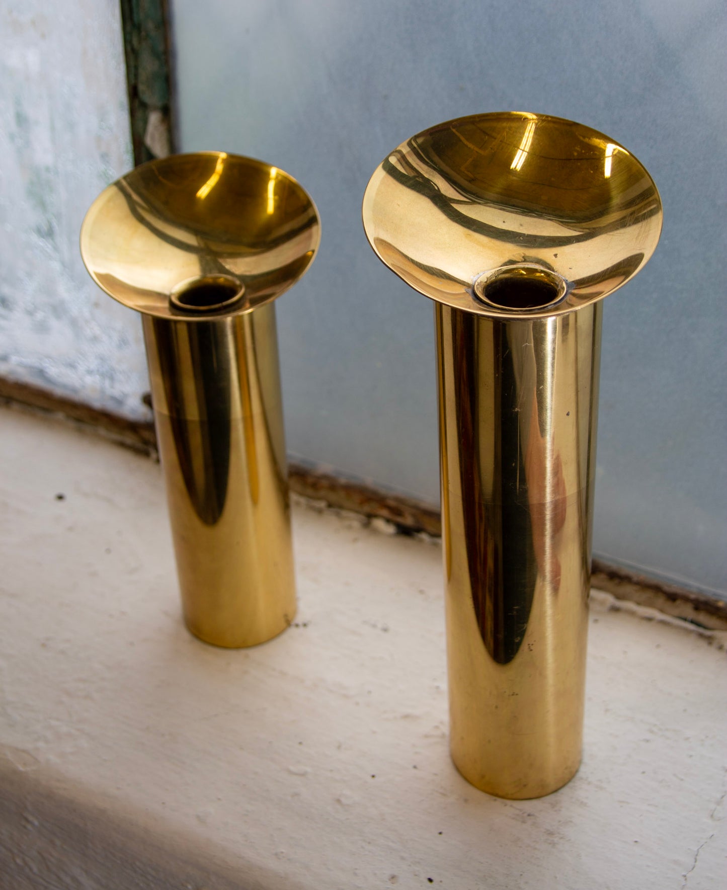 1970s Handmade Brass Candle Holders