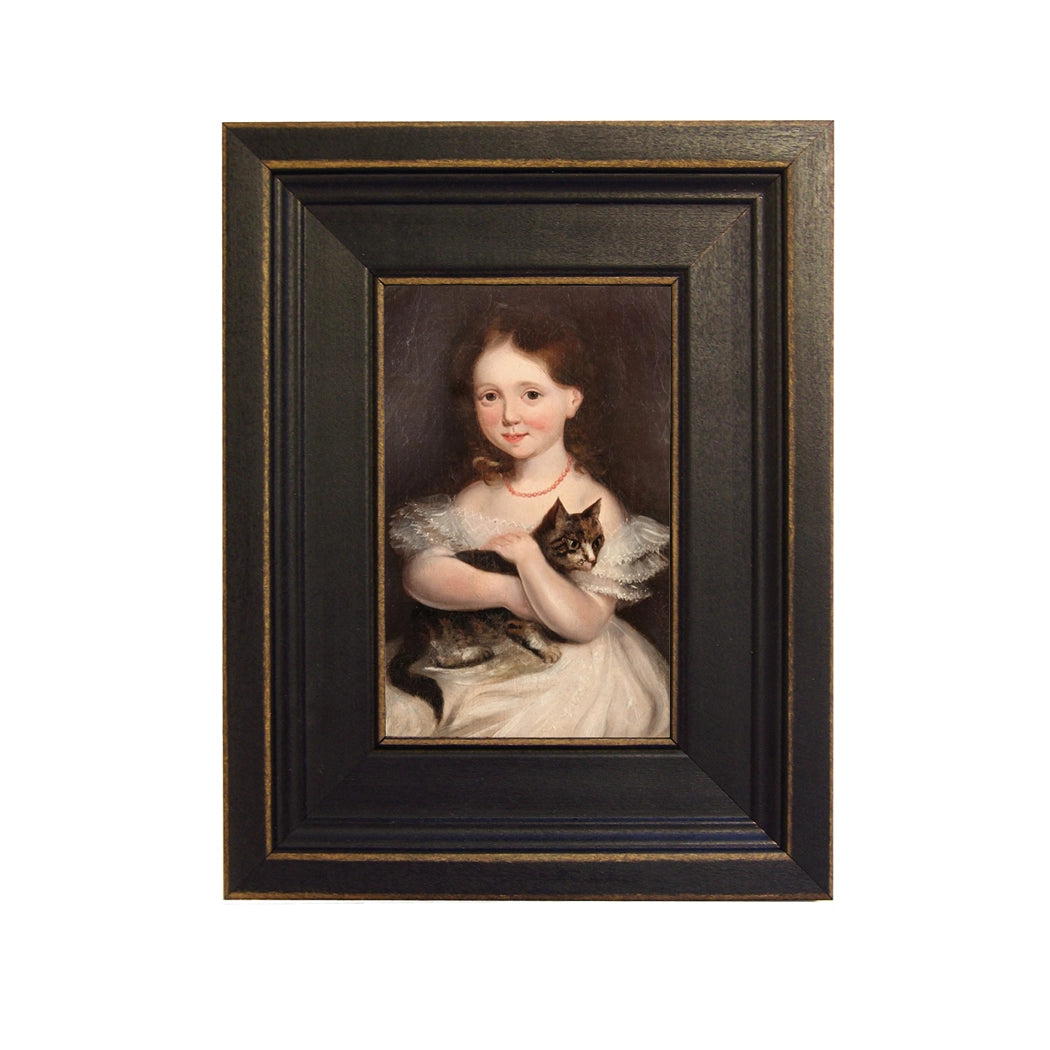 Girl with Cat Vintage Painting Print