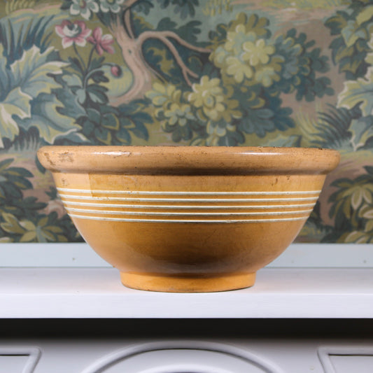 Vintage 12” Yellow Ware Bowl with Stripe