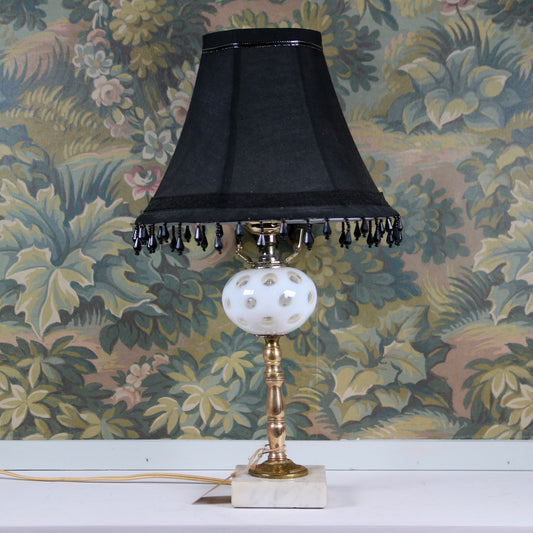 White Dotted Lamp with Black Beaded Shade