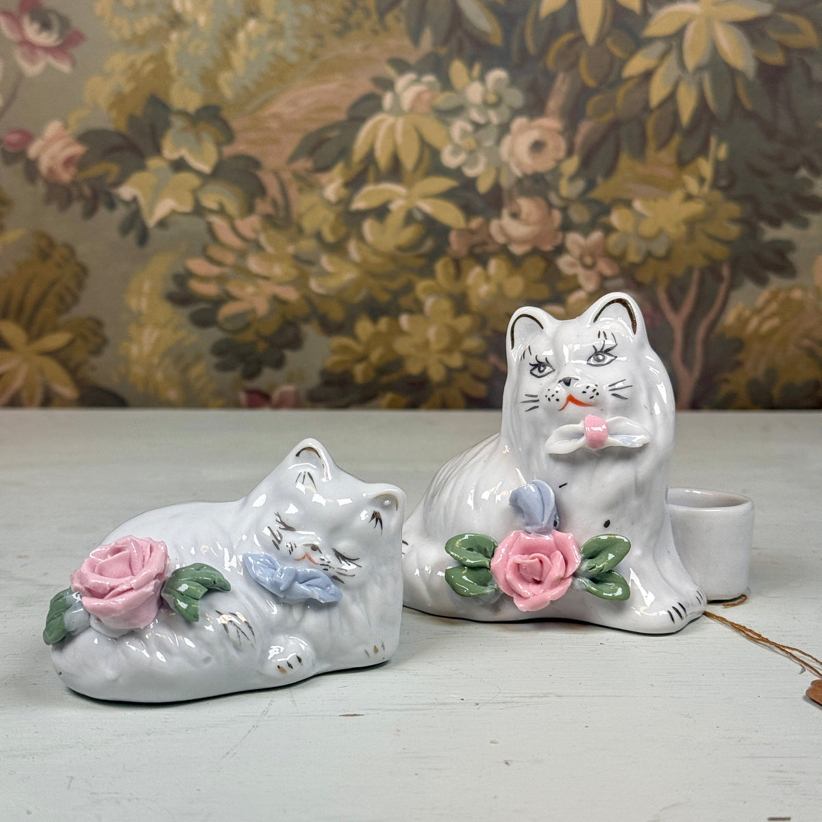 Vintage Ceramic Cat Candlestick Pair