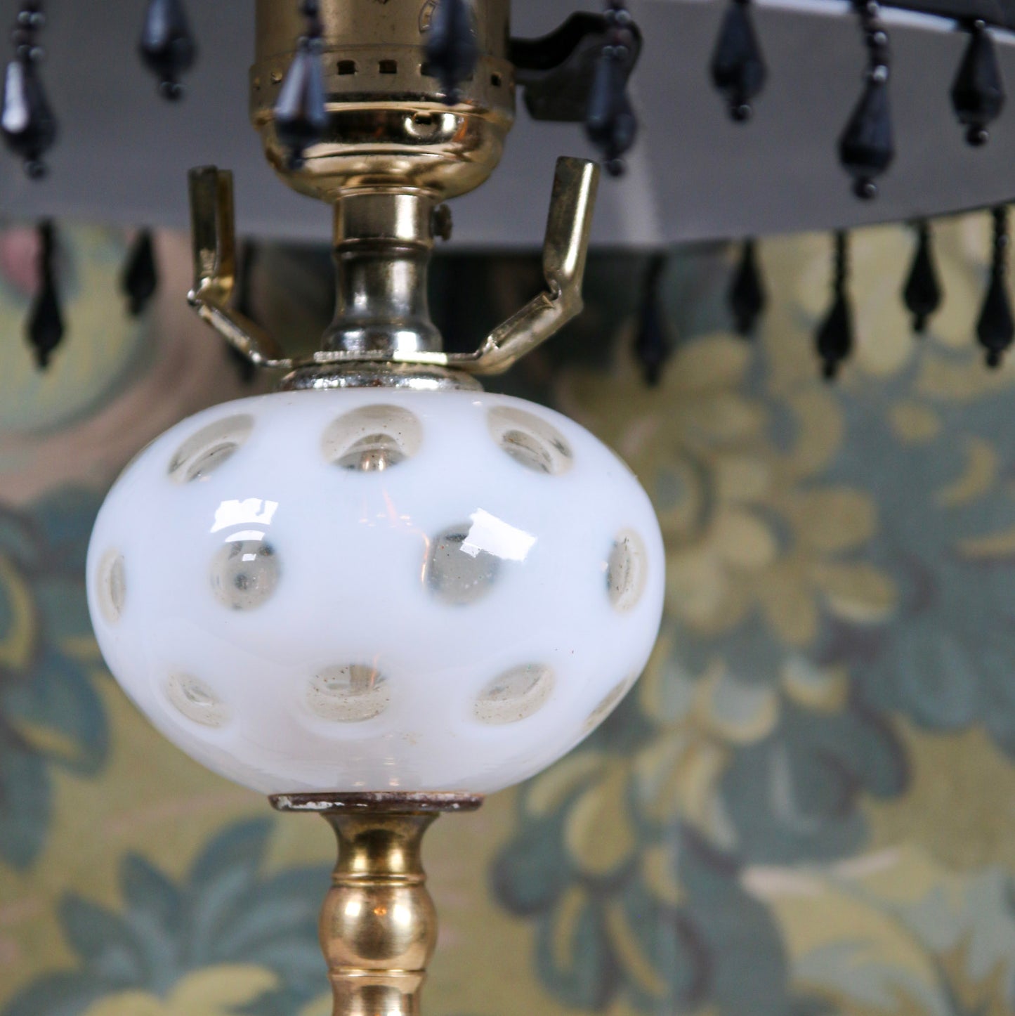 White Dotted Lamp with Black Beaded Shade