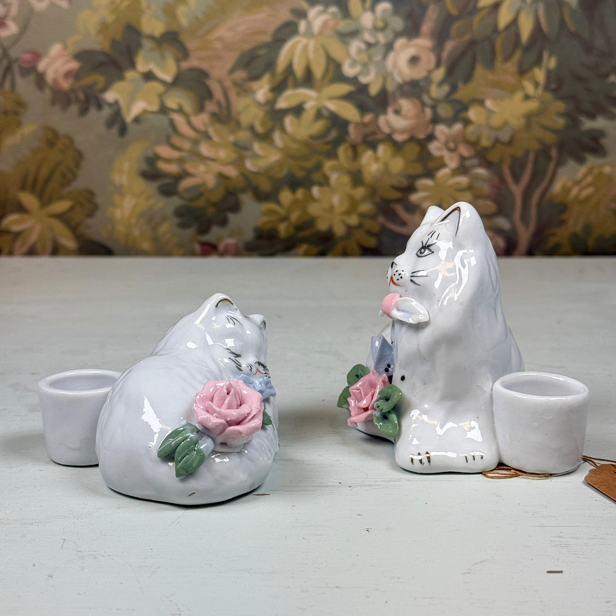 Vintage Ceramic Cat Candlestick Pair