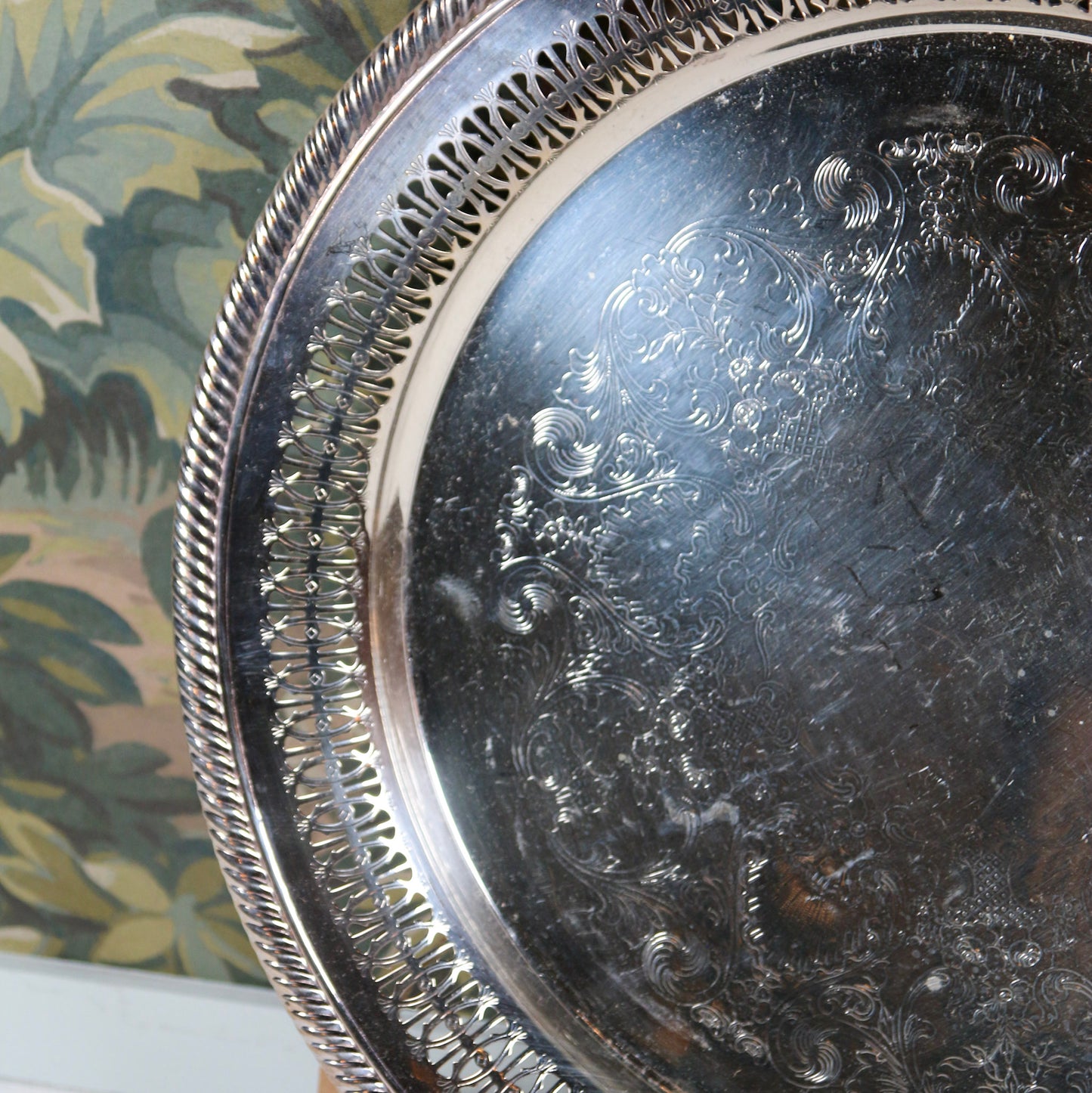 12" Silver Tray with Lattice Border