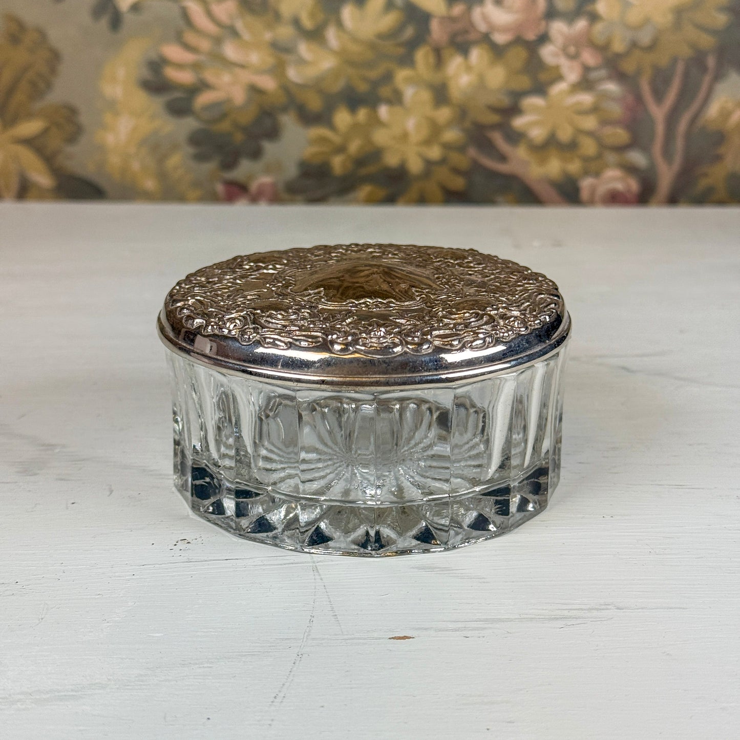 Vintage Crystal & Silver Lidded Trinket Jar
