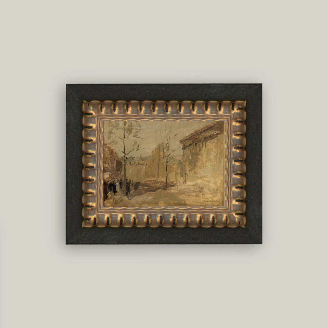 Framed painting on a light gray wall