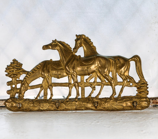 Vintage Brass Horse Key Rack – 1970s