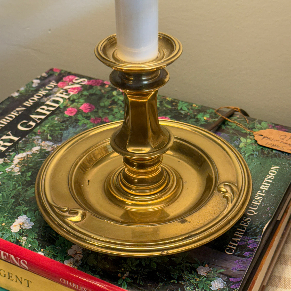 Vintage Stiffel Brass Candlestick Lamp with Black Shade