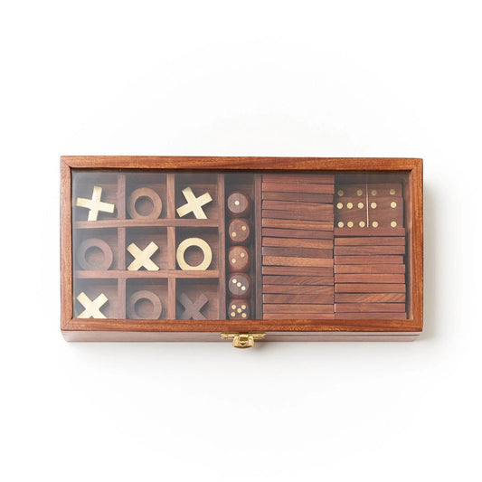Wood & Brass 3-in-1 Game Set
