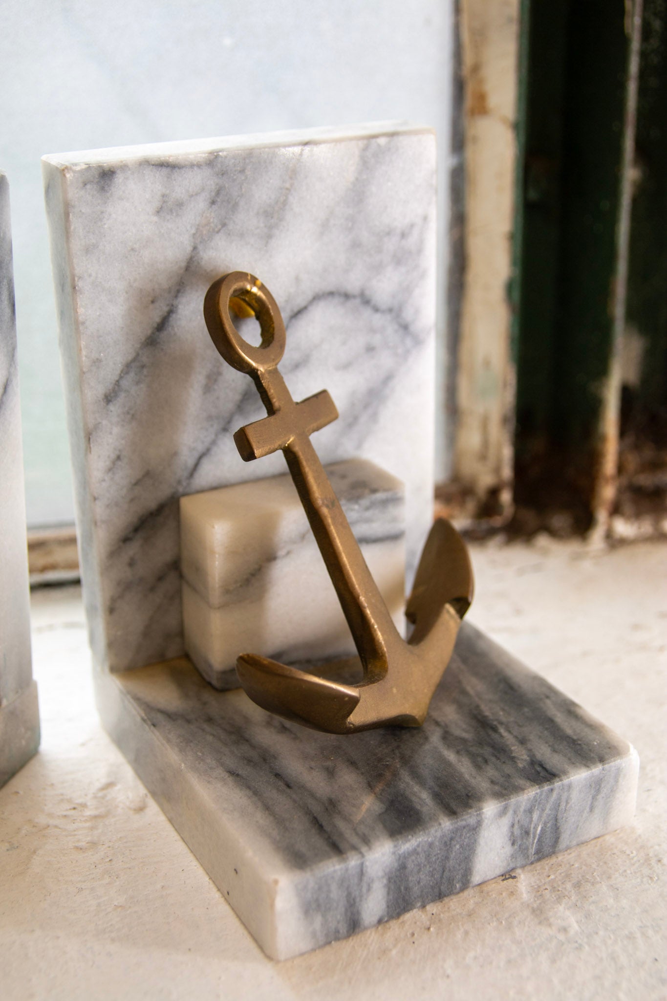 Vintge Marble & Brass Anchor Bookends