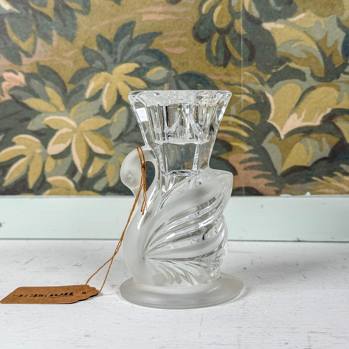 Frosted Glass Swan Candlestick Holder