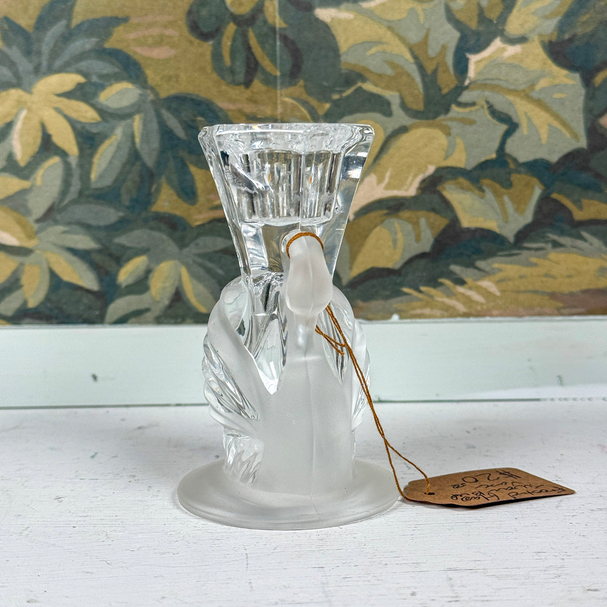 Frosted Glass Swan Candlestick Holder