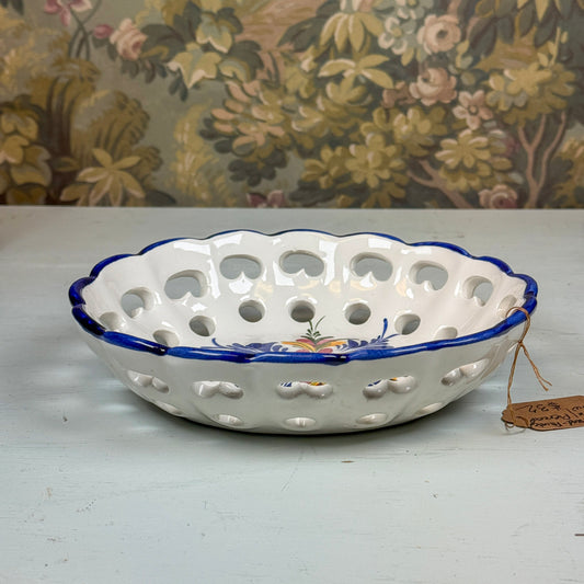 Vintage Hand Painted Pierced Serving Bowl, Medium