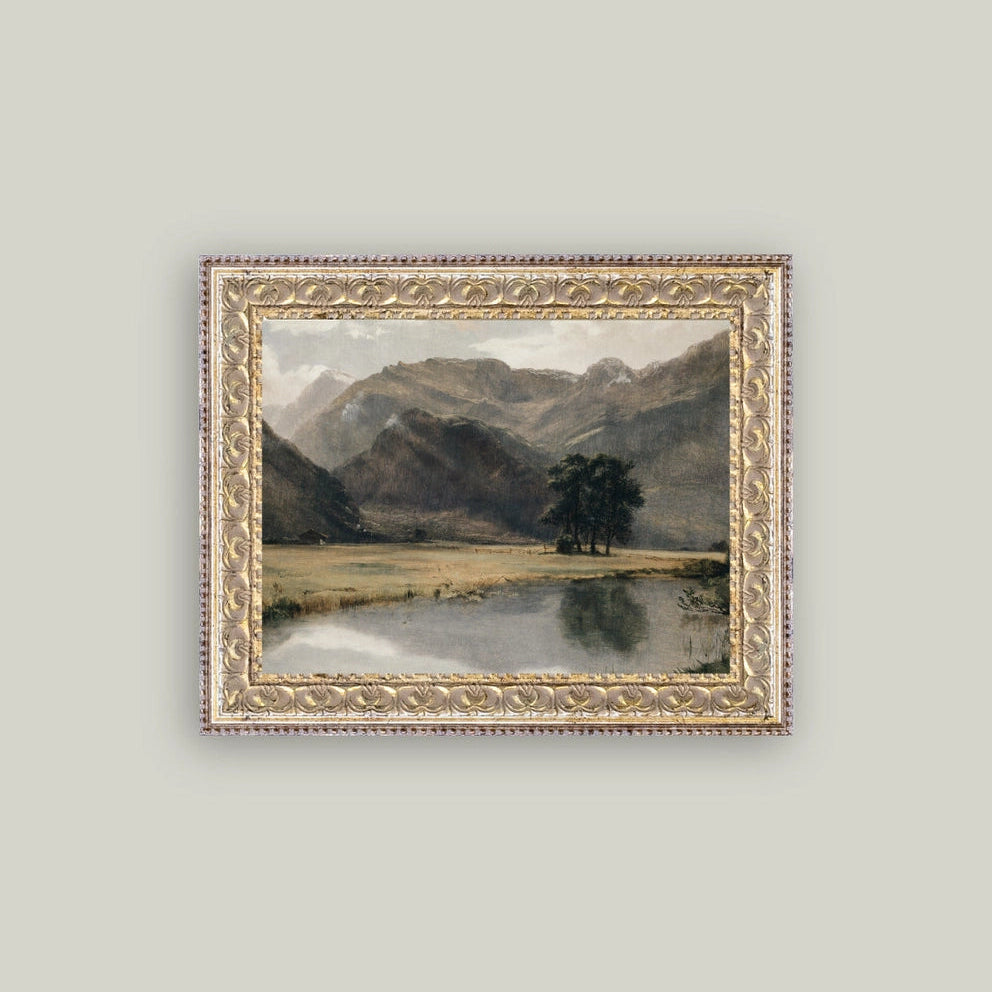 "River Mountainscape" Painting Framed Reproduction