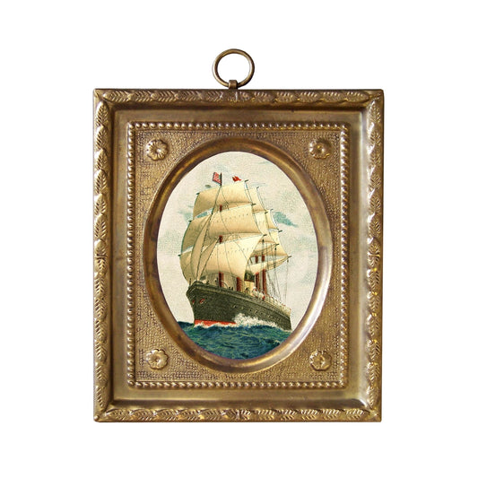 Sailing Ship Print in Embossed Brass Frame