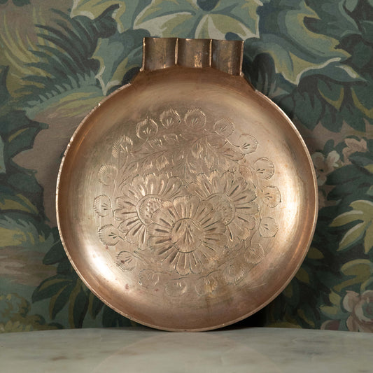 Brass Floral Etched Dish, Ashtray or Catchall