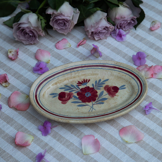 French Vintage Floral Oval Plate