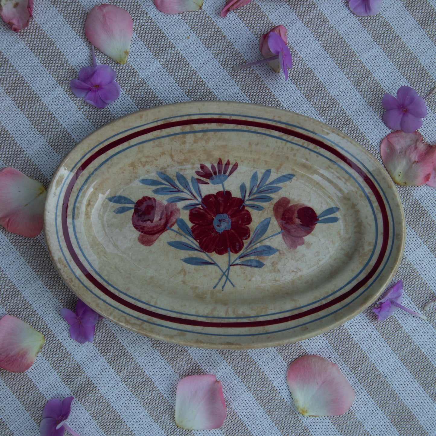 French Vintage Floral Oval Plate