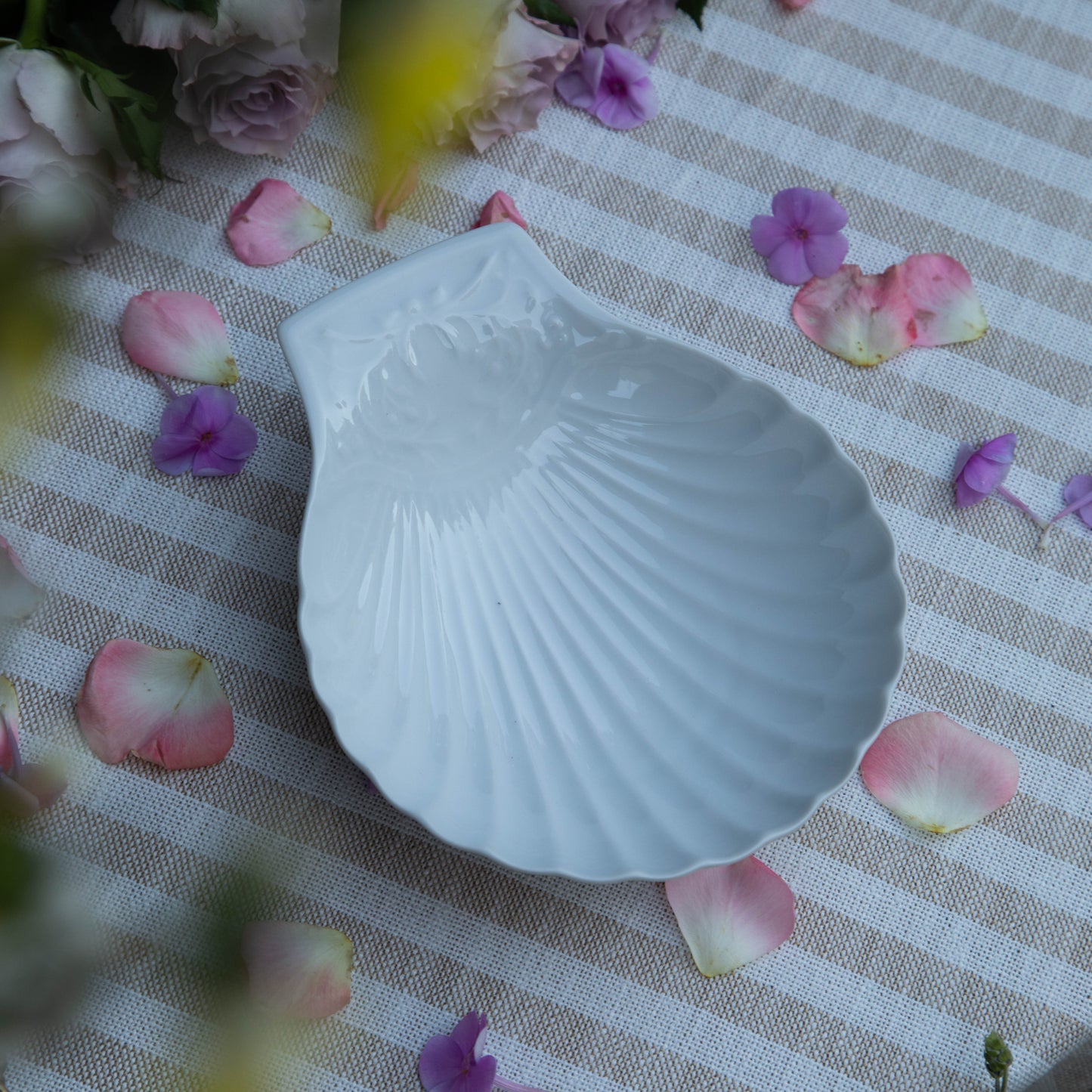 Vintage Apilco French White Porcelain Scallop Shell Dish