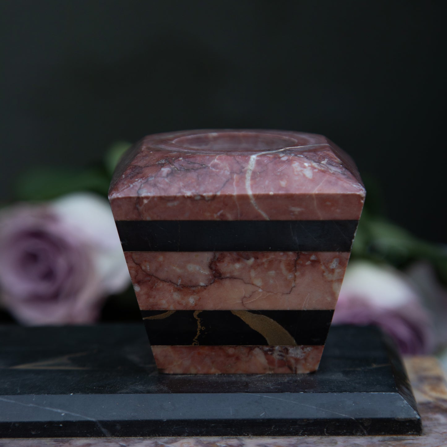 Antique Red & Black Marble Desk Inkwell