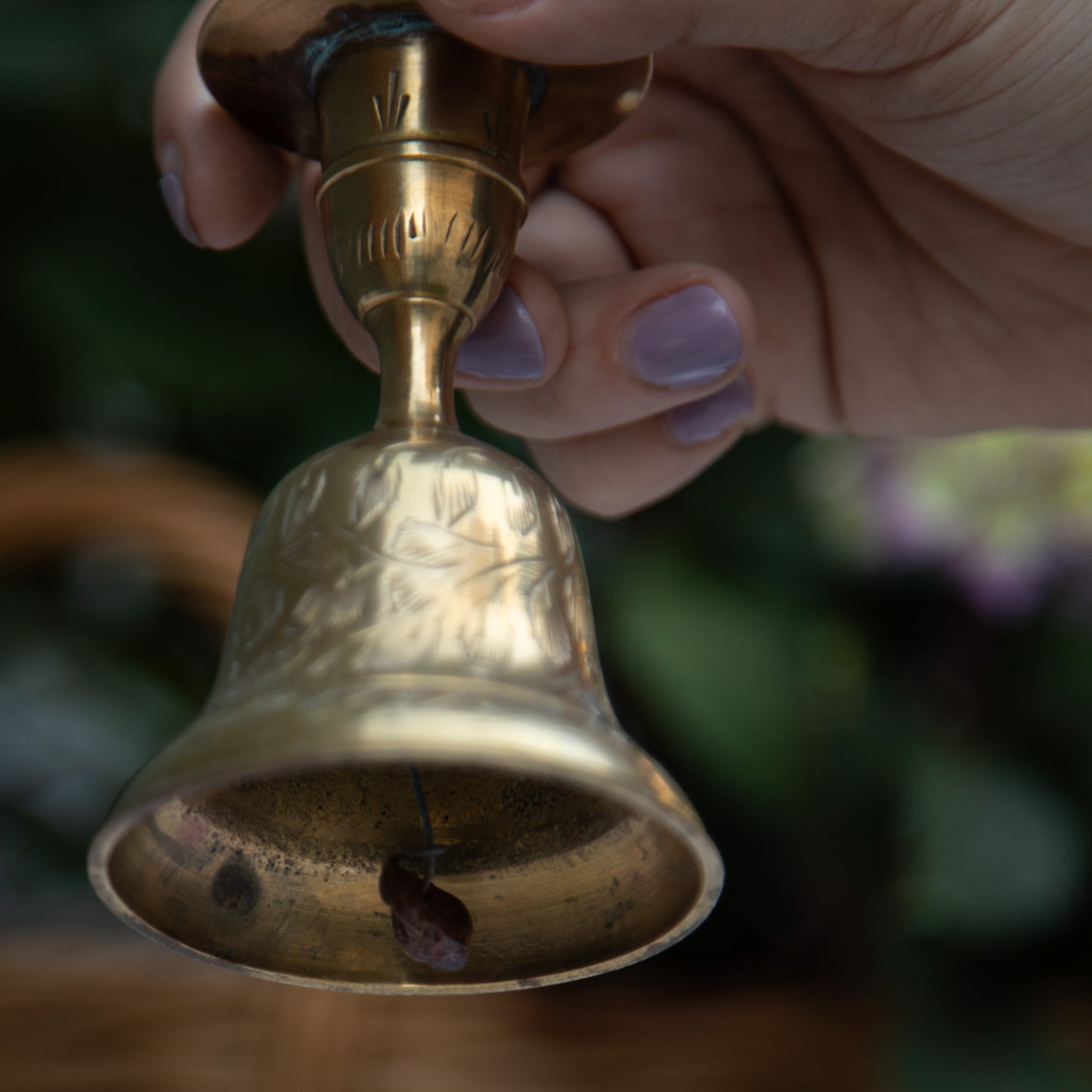 Vintage Etched Brass Bell Candlestick Holder