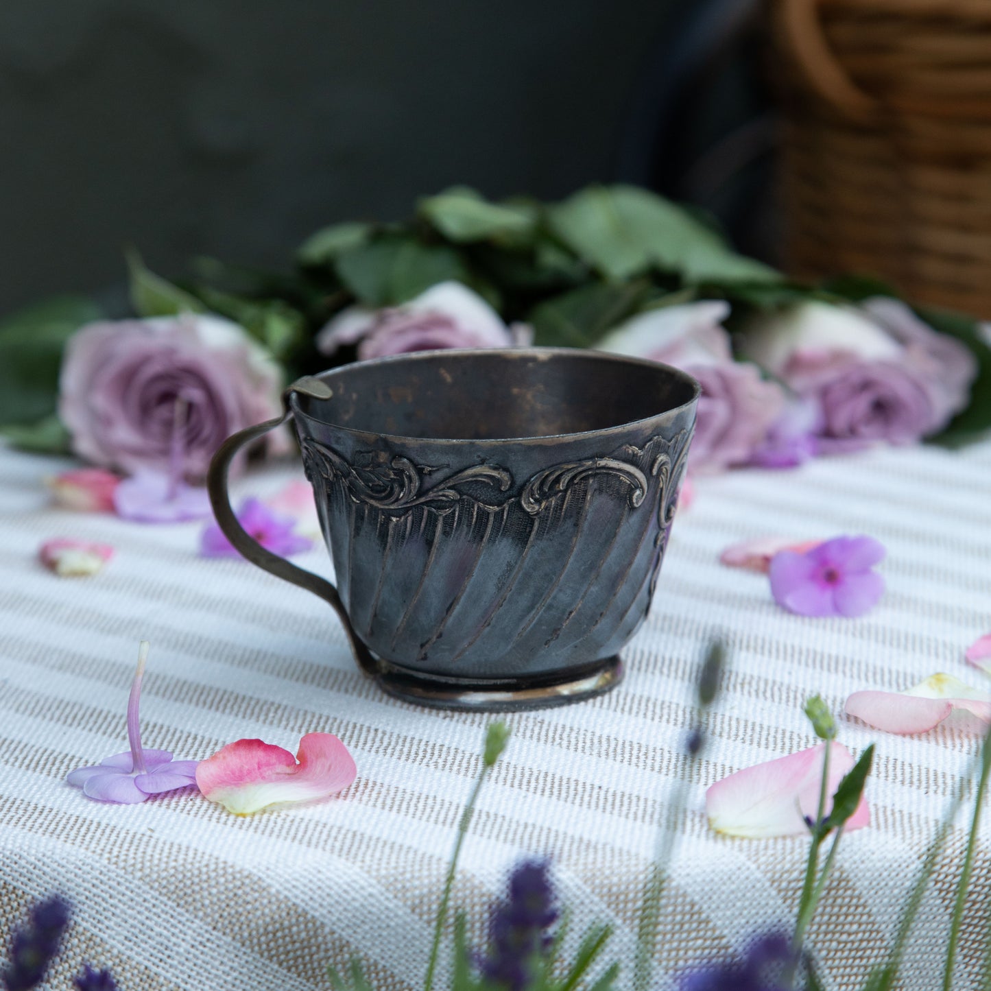French Ornate Metal Tea Cup