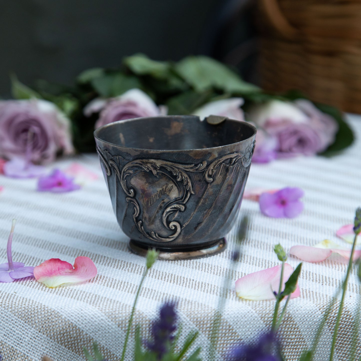 French Ornate Metal Tea Cup