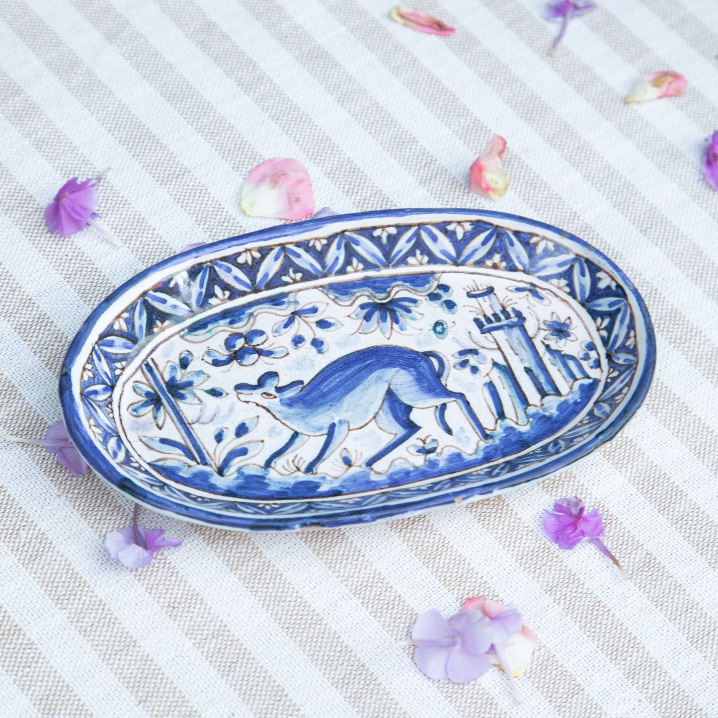 Majolica Oval Blue & White Platter