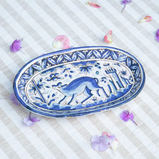 Majolica Oval Blue & White Platter