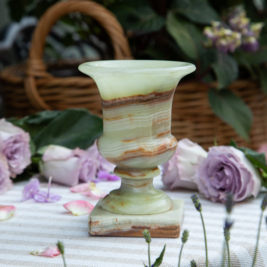 White & Brown Onyx Stone Pillar Urn