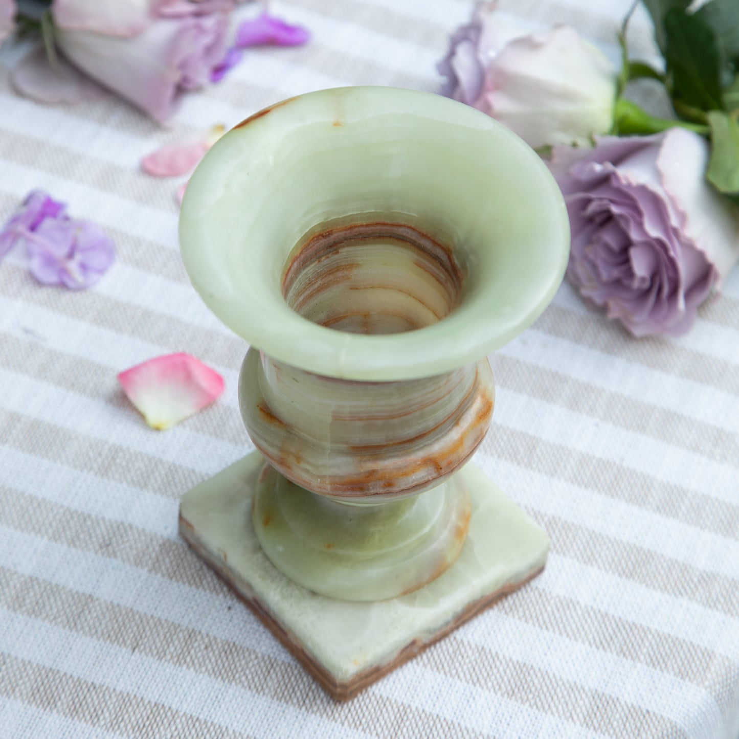 White & Brown Onyx Stone Pillar Urn