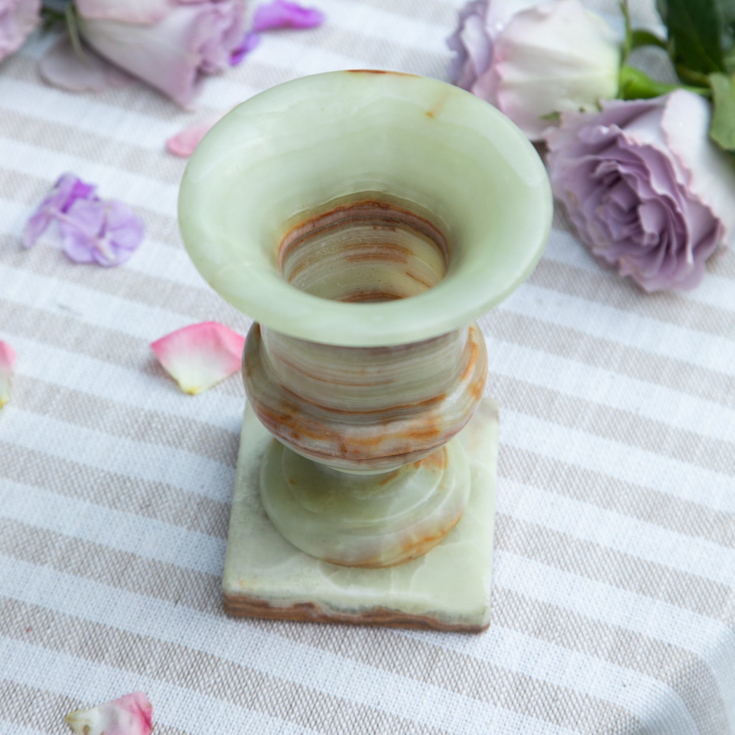 White & Brown Onyx Stone Pillar Urn