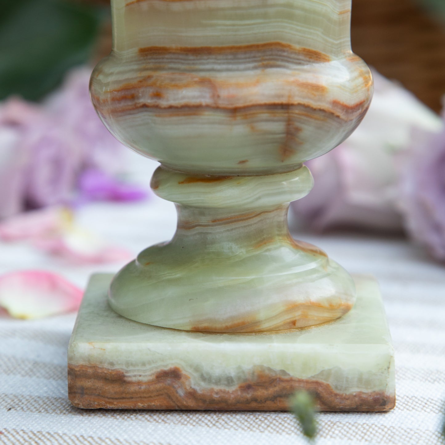 White & Brown Onyx Stone Pillar Urn