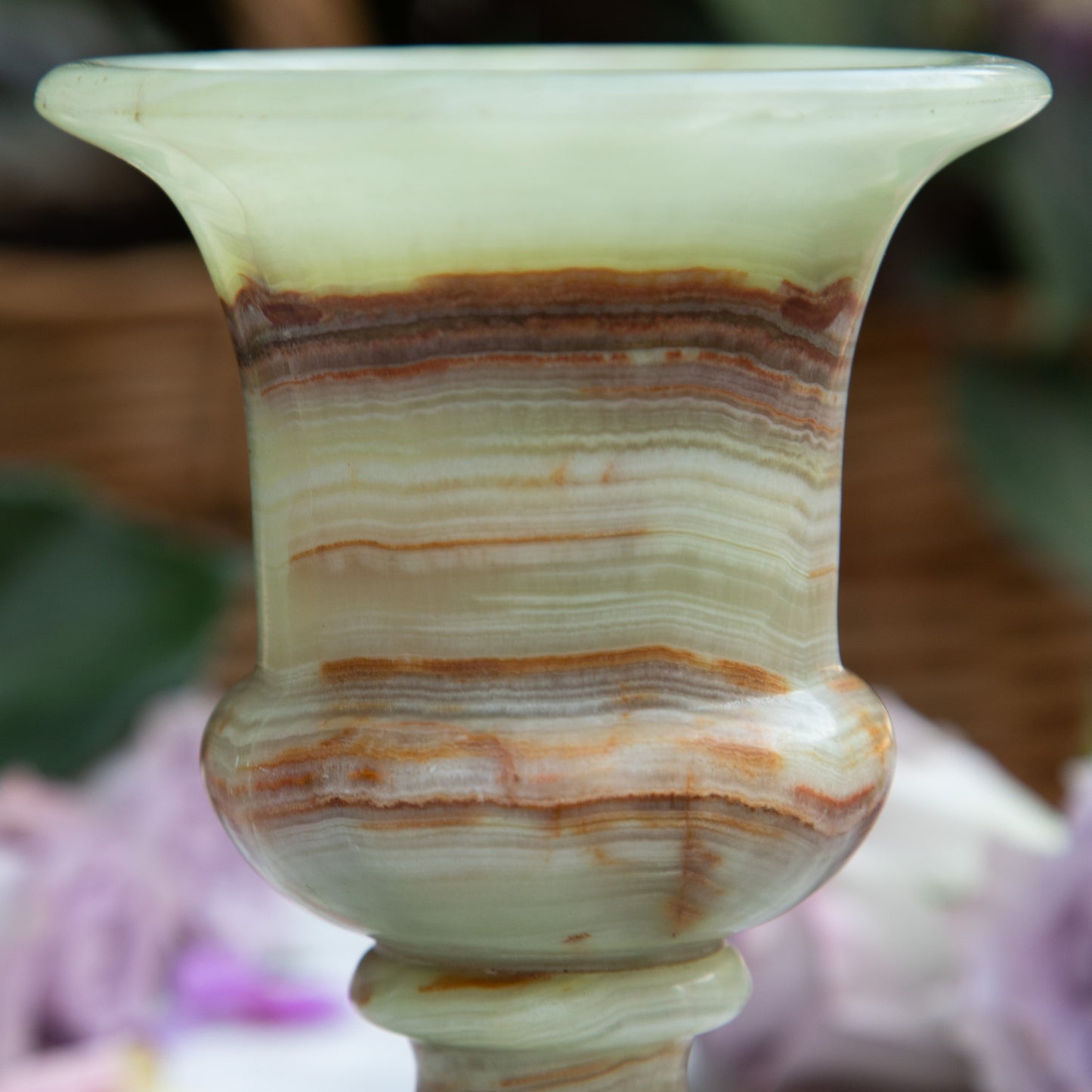 White & Brown Onyx Stone Pillar Urn