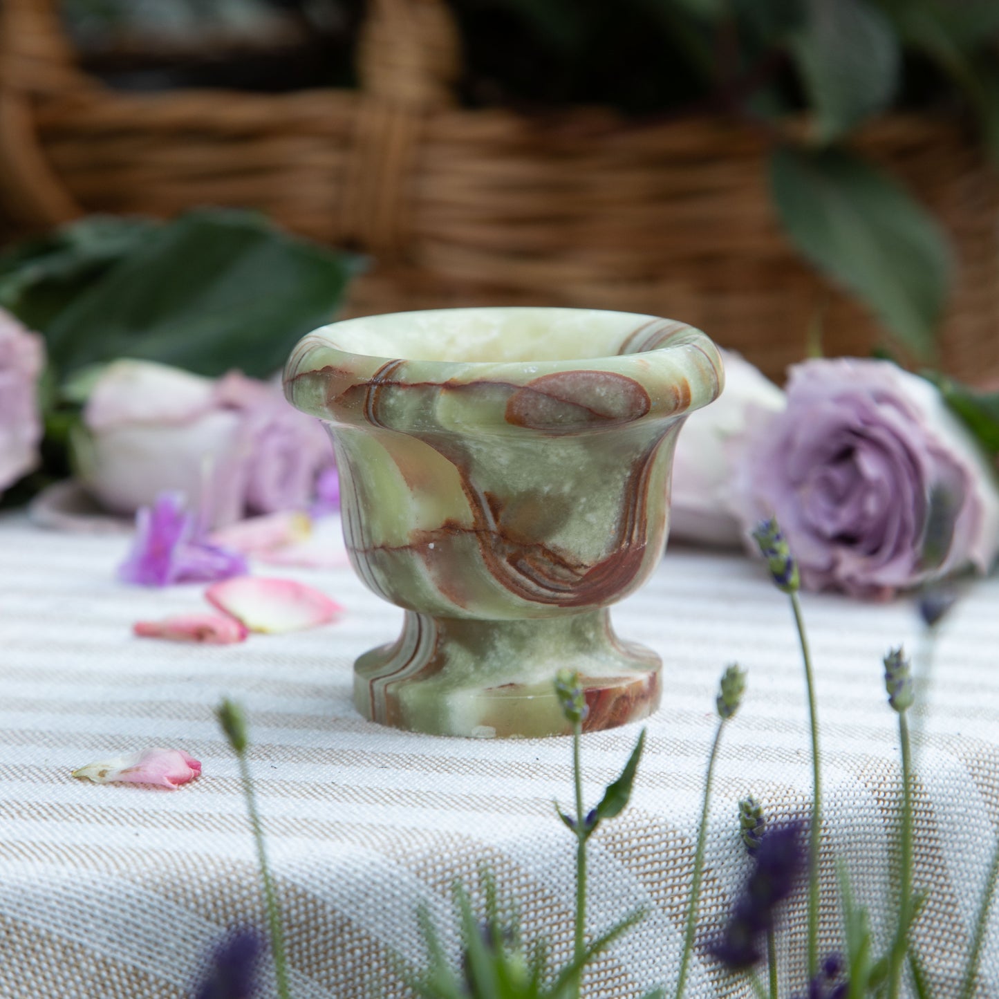 White & Brown Onyx Stone Urn