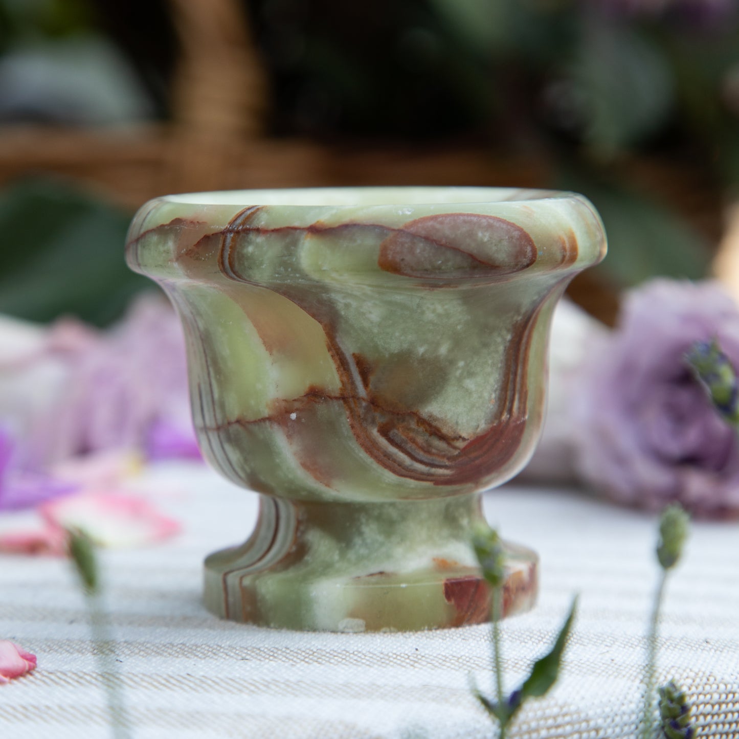 White & Brown Onyx Stone Urn