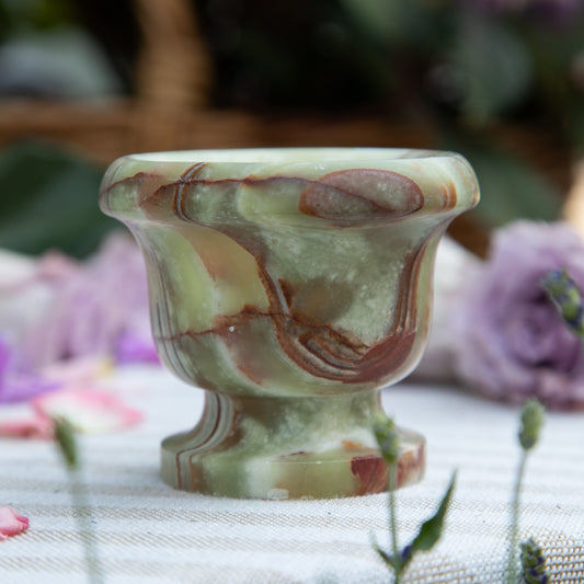 White & Brown Onyx Stone Urn