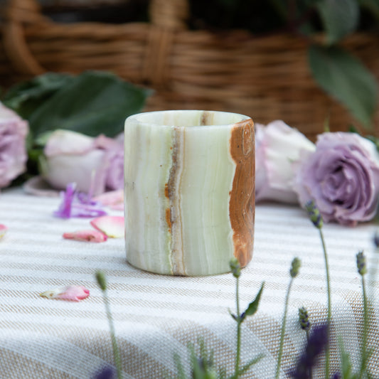 White & Brown Onyx Stone Cup