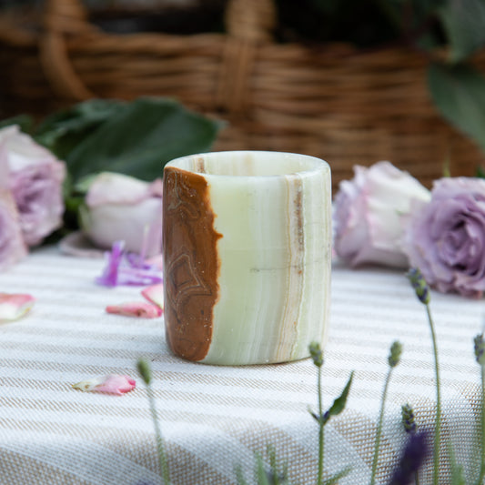 White & Brown Onyx Stone Cup