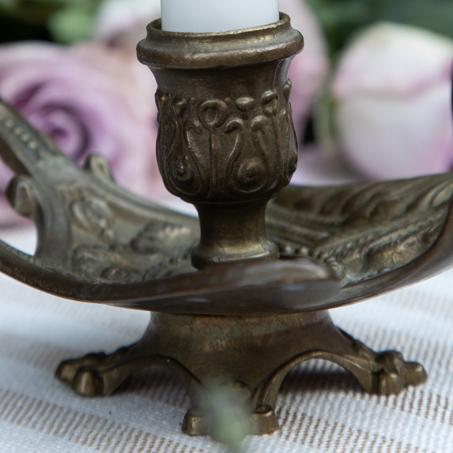 Vintage Brass Bird Chamberstick Candle Holder